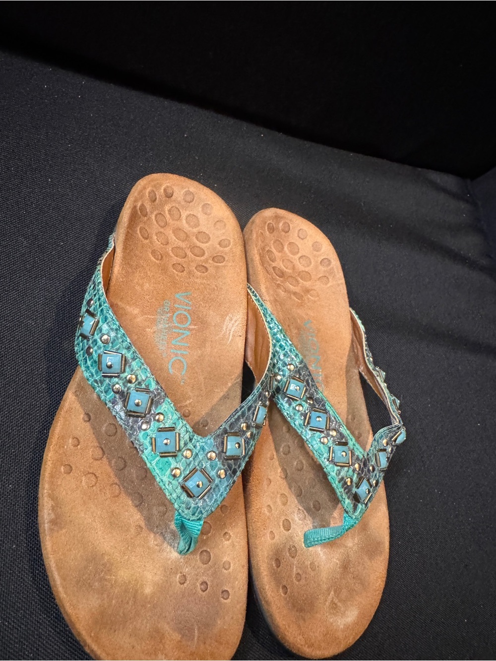 Vionic Turquoise Embellished Thong Sandals